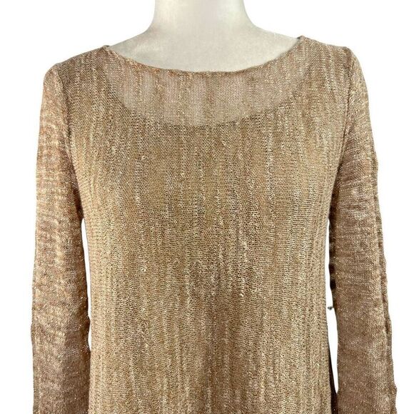 Lafayette 148 Size Small Gold Metallic Linen Mesh Knit Sweater Top - Picture 14 of 14